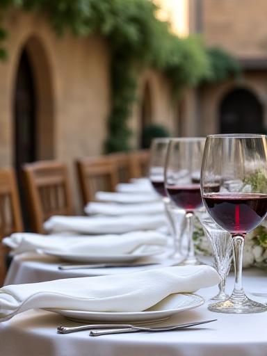 Dettaglio di un tavolo allestito con eleganza rustica romana